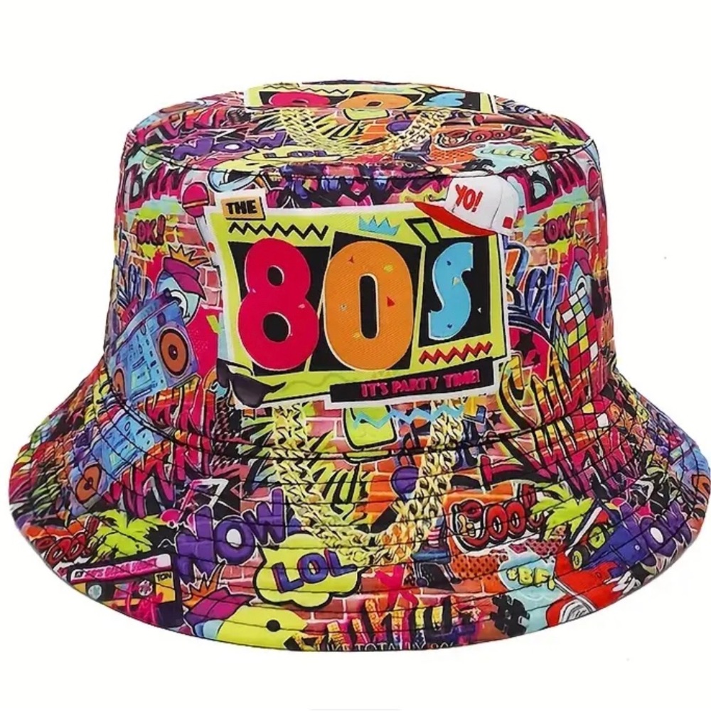 80’s Retro Print Bucket Hat (Men/Women) (Reversible)